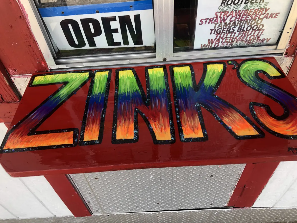 The hand painted Zink's sign under the order window