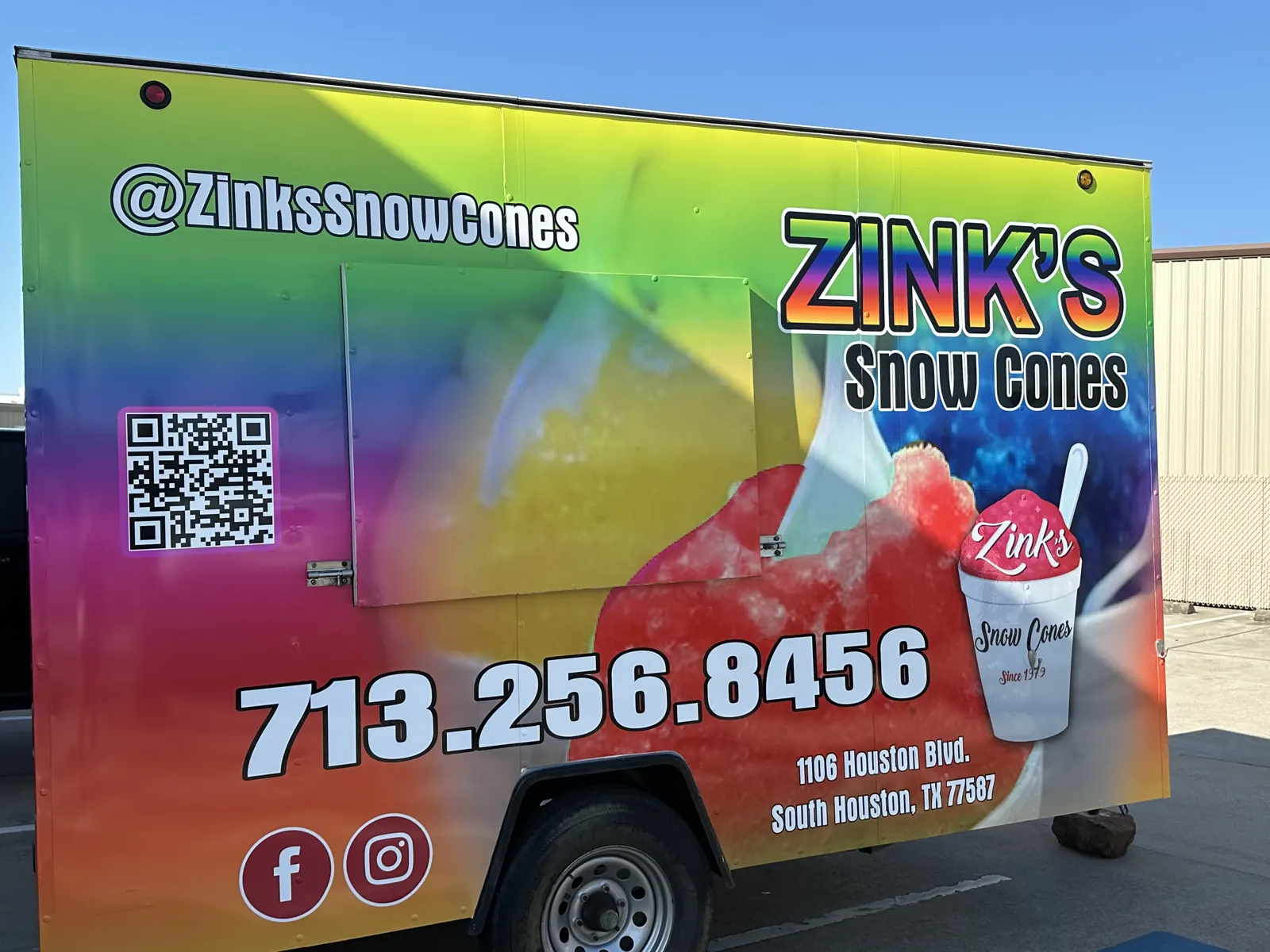 The rainbow Zink's snow cone trailer
